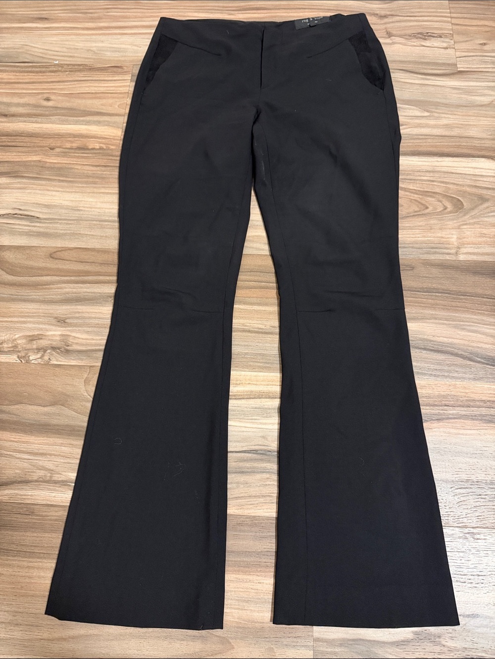 Rag & Bone Women’s Flare Pants Mid Rise Black Size 4 Wool Blend Stretch Minimal
